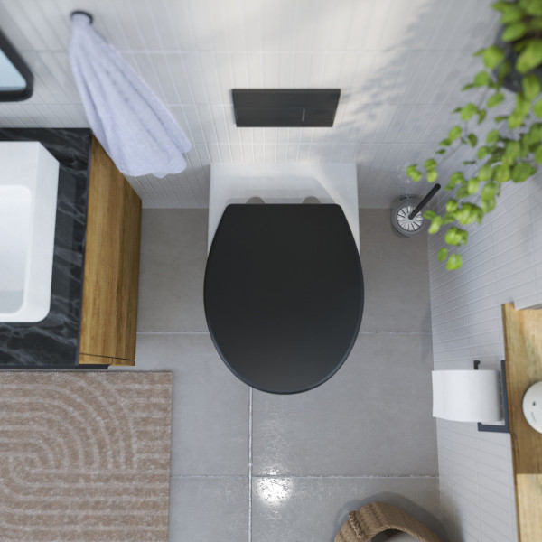 WC-Sitz Helma, in Schwarz mit Absenkautomatik und Schnellverschluss, O-Form