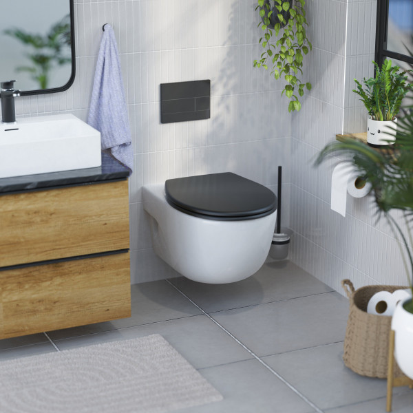 WC-Sitz Helma, in Schwarz mit Absenkautomatik und Schnellverschluss, O-Form