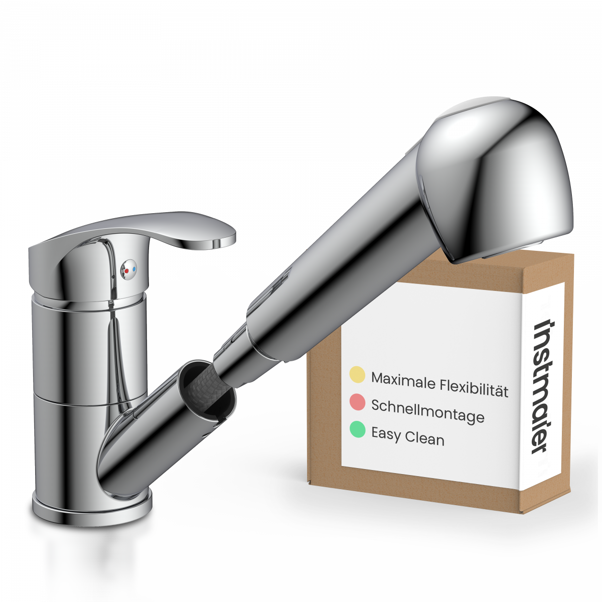 Küchenarmatur Elena, in Chrom mit ausziehbarer Geschirrbrause, Hochdruck