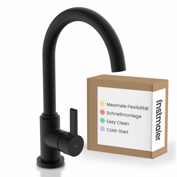 K&uuml;chenarmatur Leona, in Schwarz matt mit Rundbogenauslauf, Hochdruck
