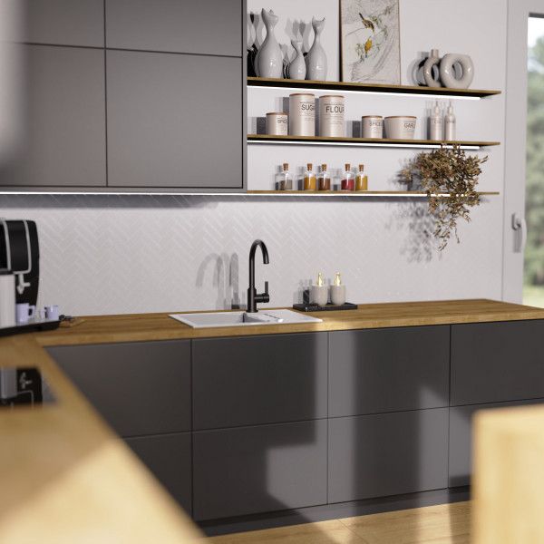 K&uuml;chenarmatur Leona, in Schwarz matt mit Rundbogenauslauf, Hochdruck