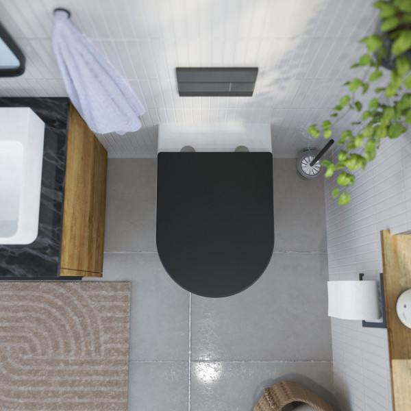 WC-Sitz Helma, in Schwarz mit Absenkautomatik und Schnellverschluss, D-Form