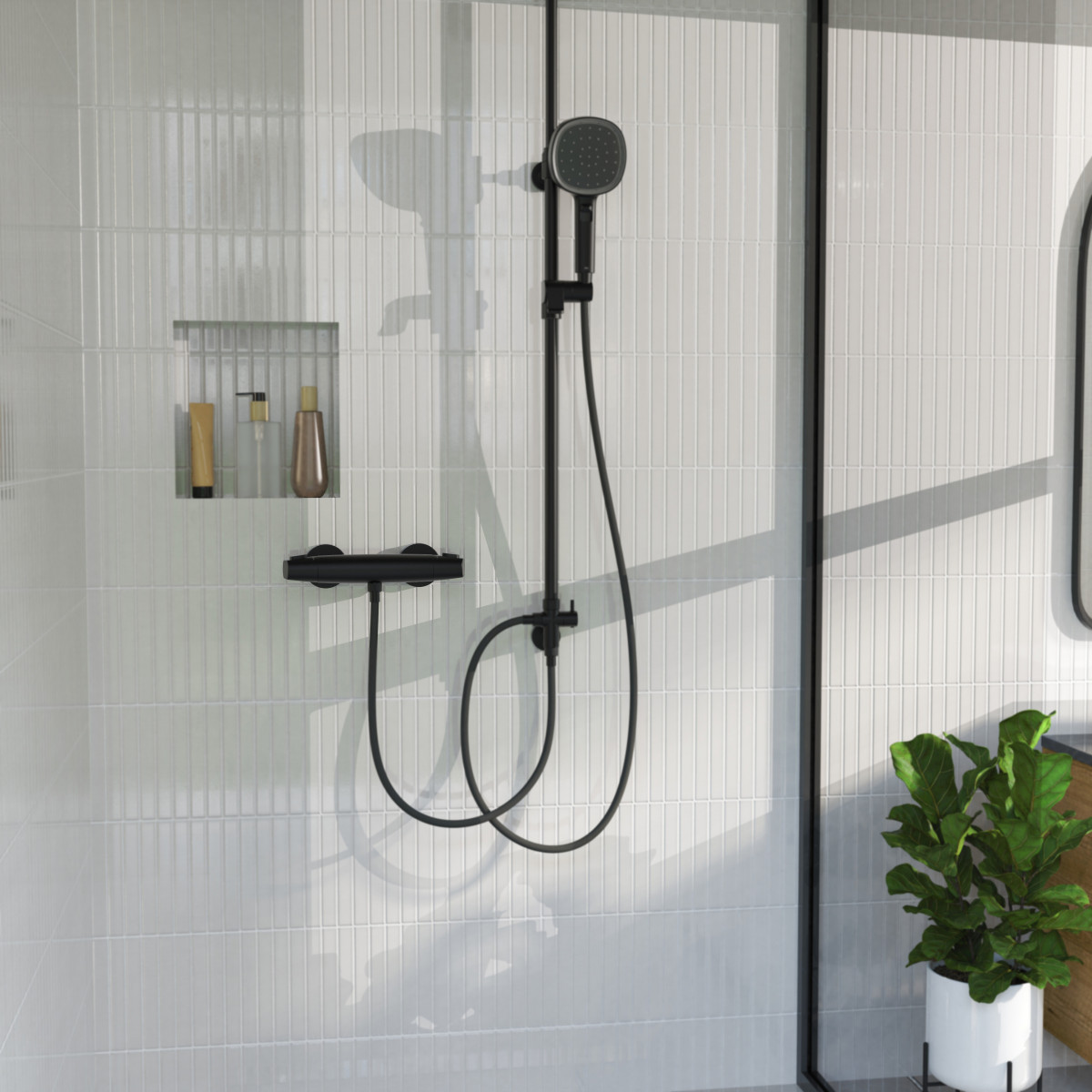 Duscharmatur Beatrice, in Schwarz matt mit Thermostat