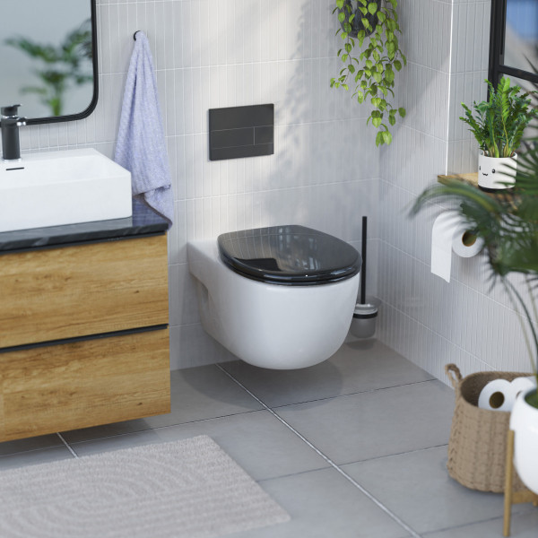 WC-Sitz Alma Made in Germany, in Schwarz mit Absenkautomatik und Schnellverschluss, O-Form