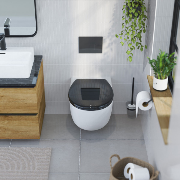 WC-Sitz Alma Made in Germany, in Schwarz mit Absenkautomatik und Schnellverschluss, O-Form