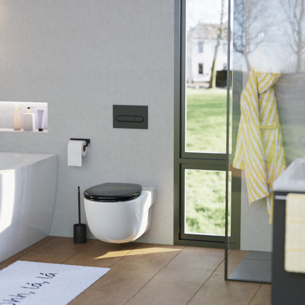 WC-Sitz Alma Made in Germany, in Schwarz mit Absenkautomatik und Schnellverschluss, O-Form