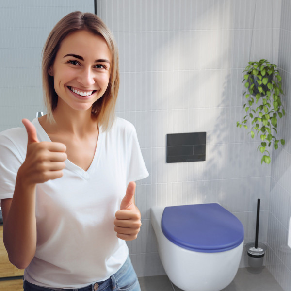 WC-Sitz Helma, in Indigo mit Absenkautomatik und Schnellverschluss, O-Form