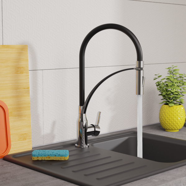 Sp&uuml;ltischarmatur CARNEO, Chrom/Schwarz oder Chrom/Hellgrau