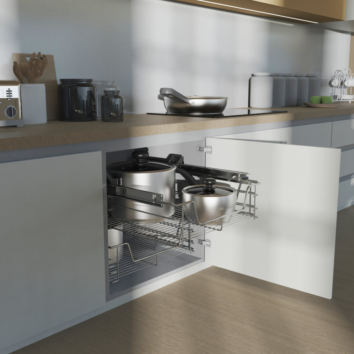 Teleskopschublade, Chrom, für 60 cm Schrank