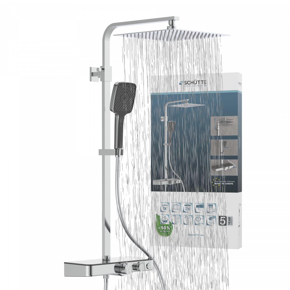 OCEAN Überkopf-Brauseset, mit Thermostatarmatur, Chrom/Anthrazit, mit Ablage