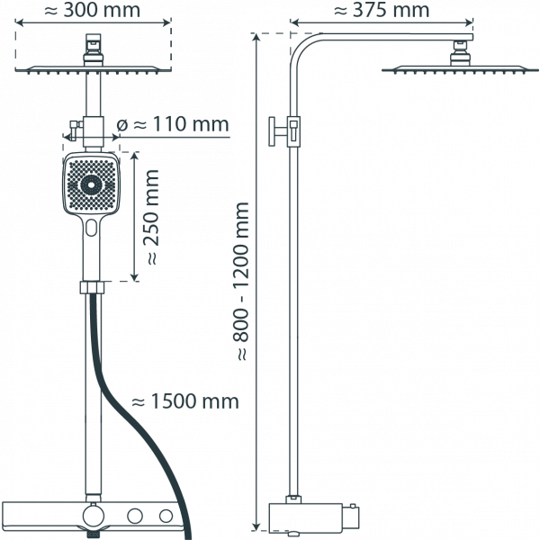 OCEAN &Uuml;berkopf-Brauseset, mit Thermostatarmatur, Chrom/Anthrazit, mit Ablage