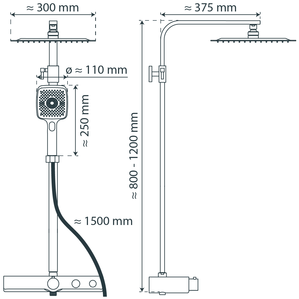 OCEAN Überkopf-Brauseset, mit Thermostatarmatur, Chrom/Anthrazit, mit Ablage