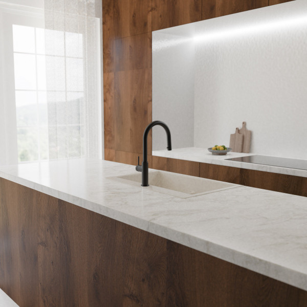 BLACKPOOL Sp&uuml;ltischarmatur, Schwarz matt, mit herausziehbarem Auslauf