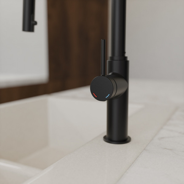 BLACKPOOL Sp&uuml;ltischarmatur, Schwarz matt, mit herausziehbarem Auslauf