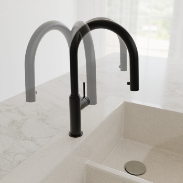 BLACKPOOL Sp&uuml;ltischarmatur, Schwarz matt, mit herausziehbarem Auslauf