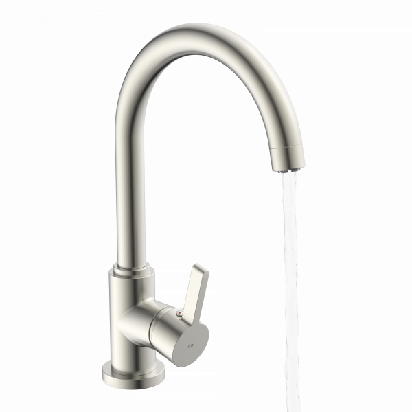 K&uuml;chenarmatur Leona, in Edelstahloptik mit Rundbogenauslauf, Niederdruck