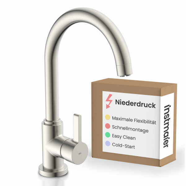 K&uuml;chenarmatur Leona, in Edelstahloptik mit Rundbogenauslauf, Niederdruck