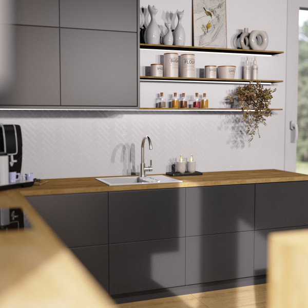 K&uuml;chenarmatur Leona, in Edelstahloptik mit Rundbogenauslauf, Niederdruck