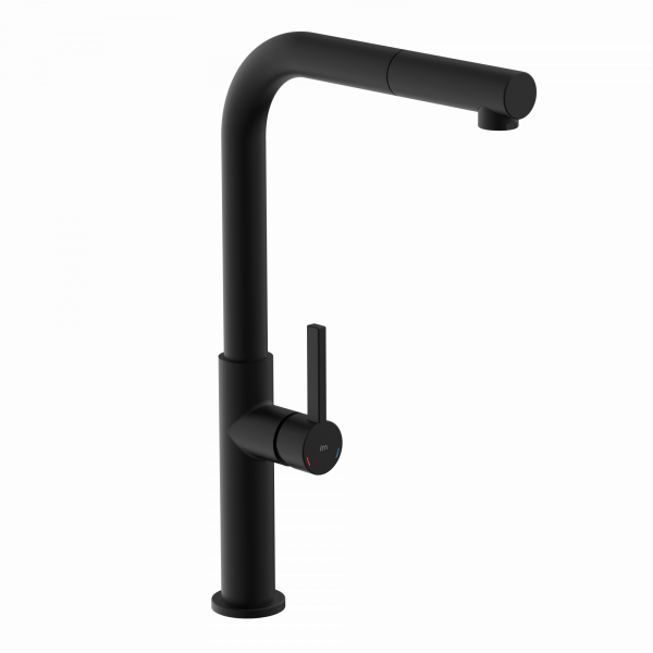 K&uuml;chenarmatur Cassia, in Schwarz matt mit herausziehbarer Geschirrbrause, Hochdruck
