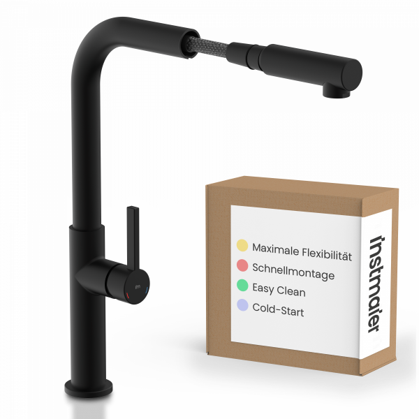 K&uuml;chenarmatur Cassia, in Schwarz matt mit herausziehbarer Geschirrbrause, Hochdruck