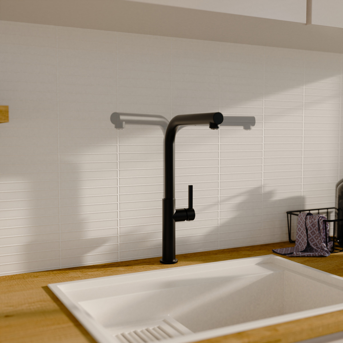 Küchenarmatur Cassia, in Schwarz matt mit herausziehbarer Geschirrbrause, Niederdruck