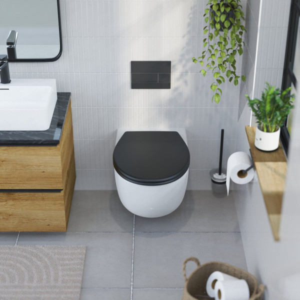 WC-Sitz Helma, in Schwarz mit Absenkautomatik und Schnellverschluss, O-Form