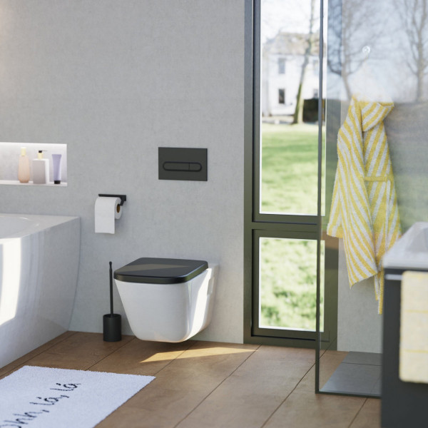 WC-Sitz Helma, in Schwarz mit Absenkautomatik und Schnellverschluss, E-Form