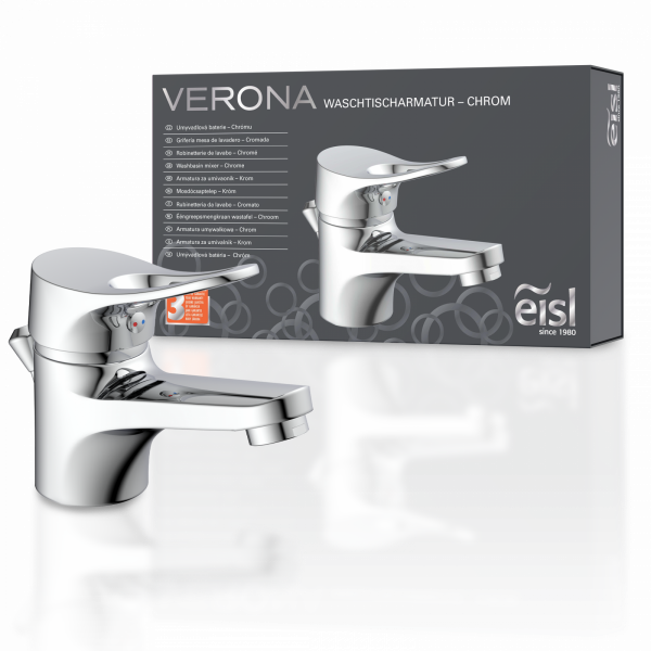 Waschtischarmatur VERONA, Badarmatur, Einhebelmischer mit Ablaufgarnitur, Chrom