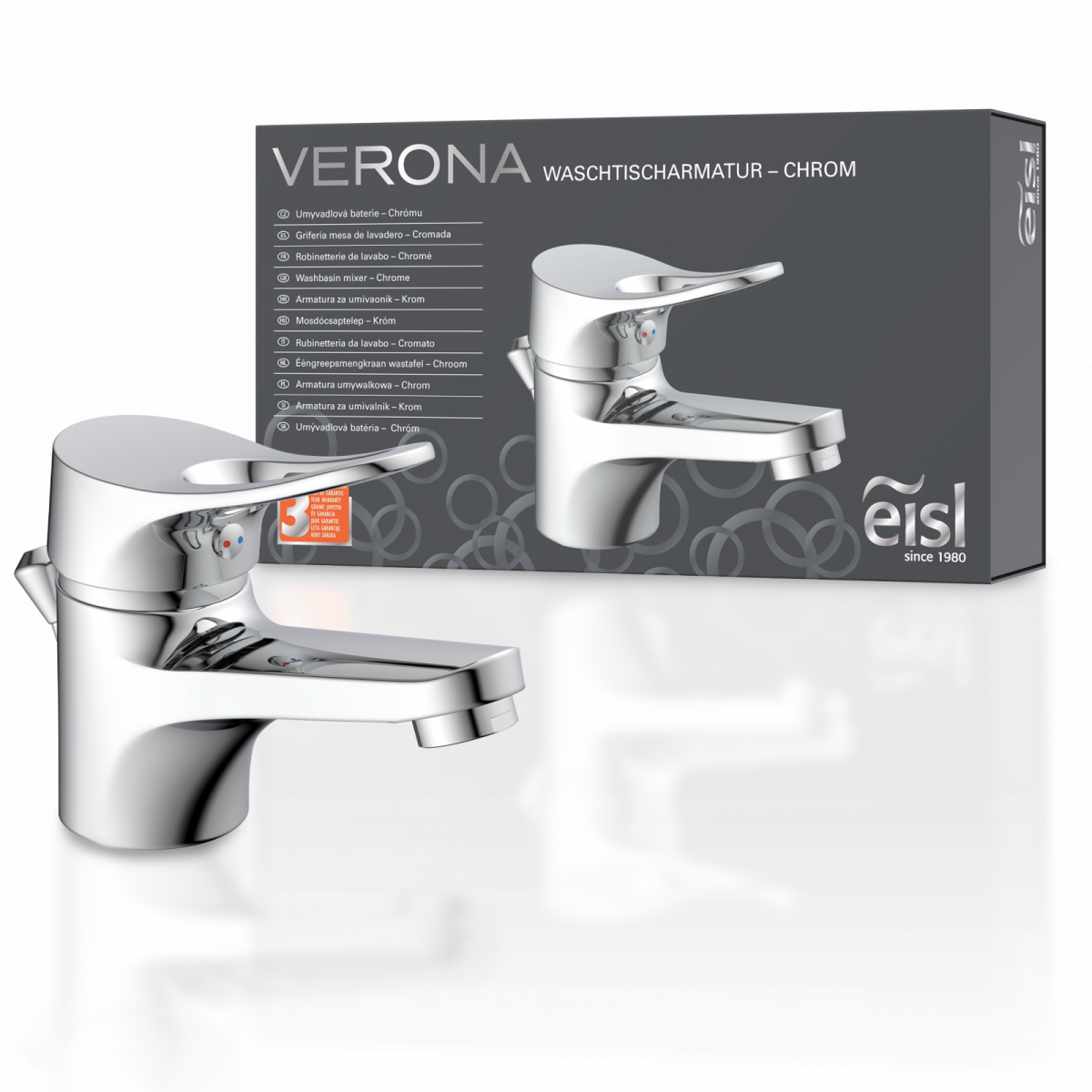 Waschtischarmatur VERONA, Badarmatur, Einhebelmischer mit Ablaufgarnitur, Chrom