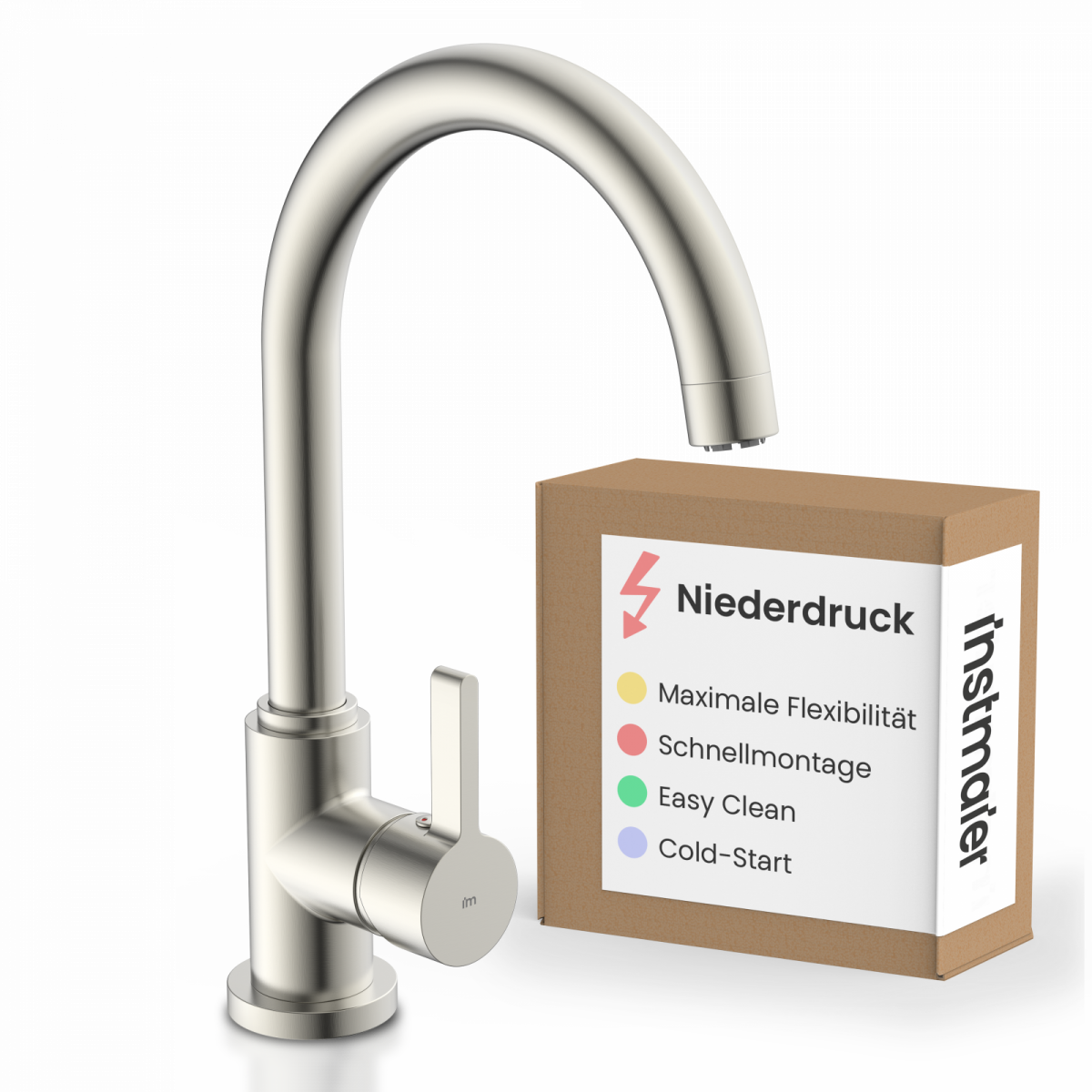 Küchenarmatur Leona, in Edelstahloptik mit Rundbogenauslauf, Niederdruck