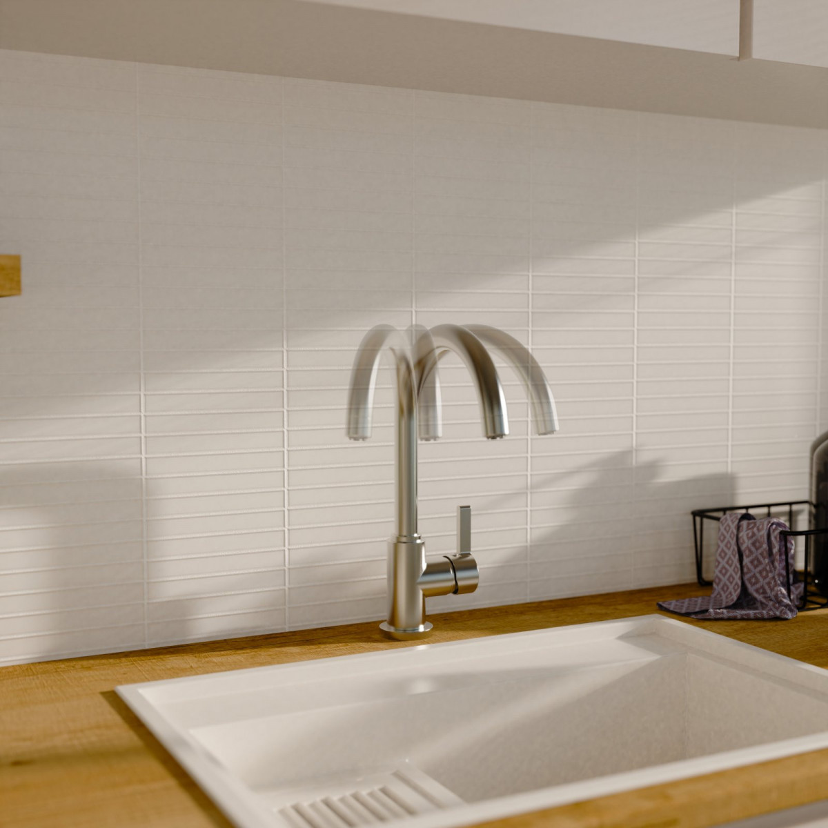Küchenarmatur Leona, in Edelstahloptik mit Rundbogenauslauf, Niederdruck