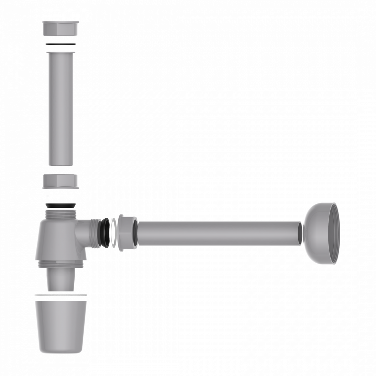 Flaschensiphon, 1 1/4"x32 mm aus Kunststoff, Grau"