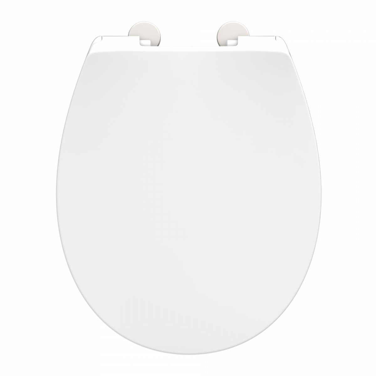 Weißer ovaler WC-Sitz mit geschlossener Deckelansicht vor neutralem Hintergrund.