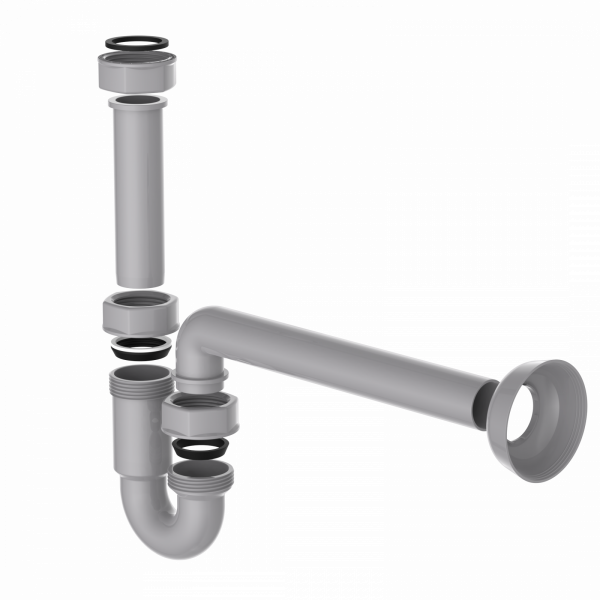 Röhrensiphon, 1 1/4" x 32 mm aus Kunststoff, Grau"