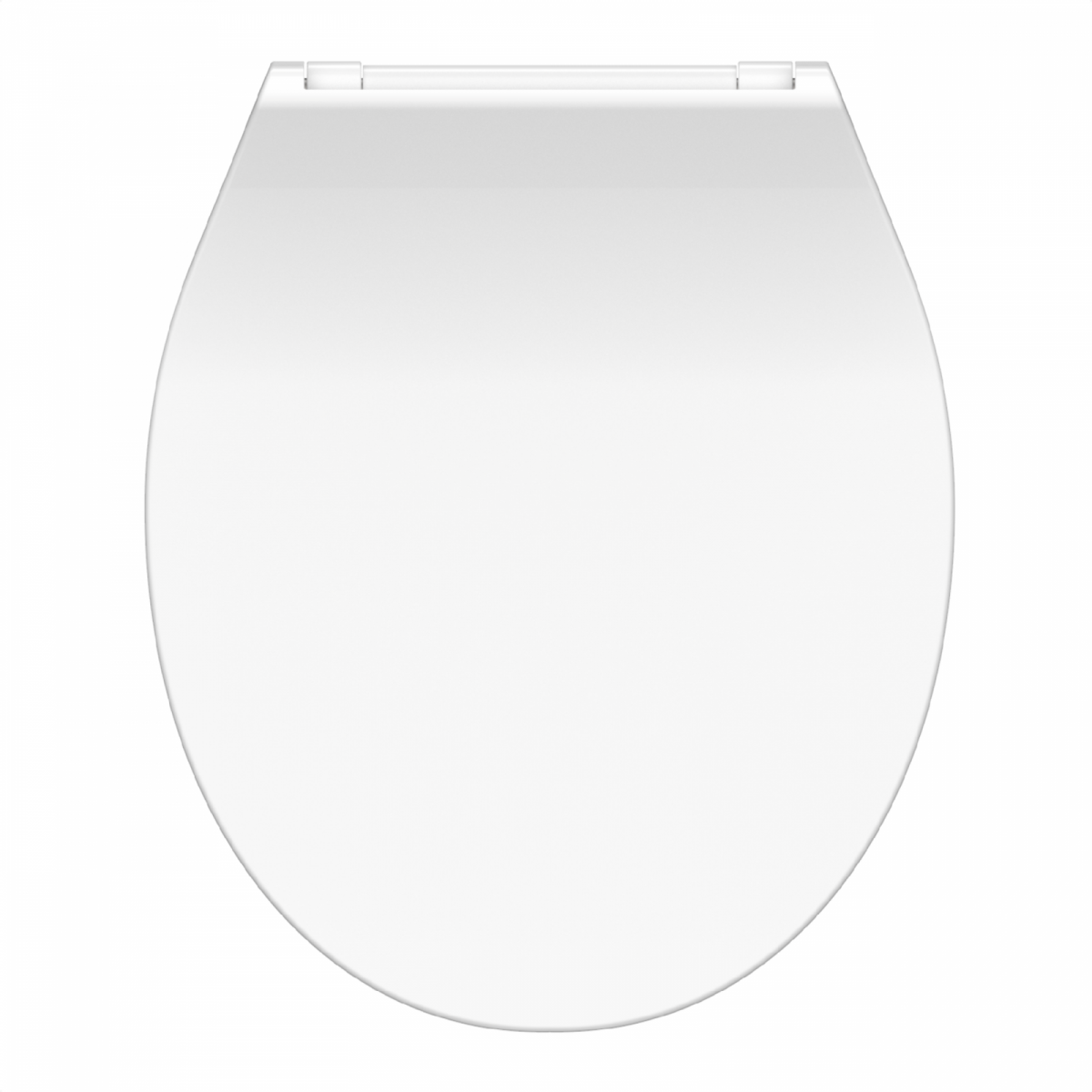 Weißer ovaler WC-Sitz mit glatter geschlossener Deckelansicht.