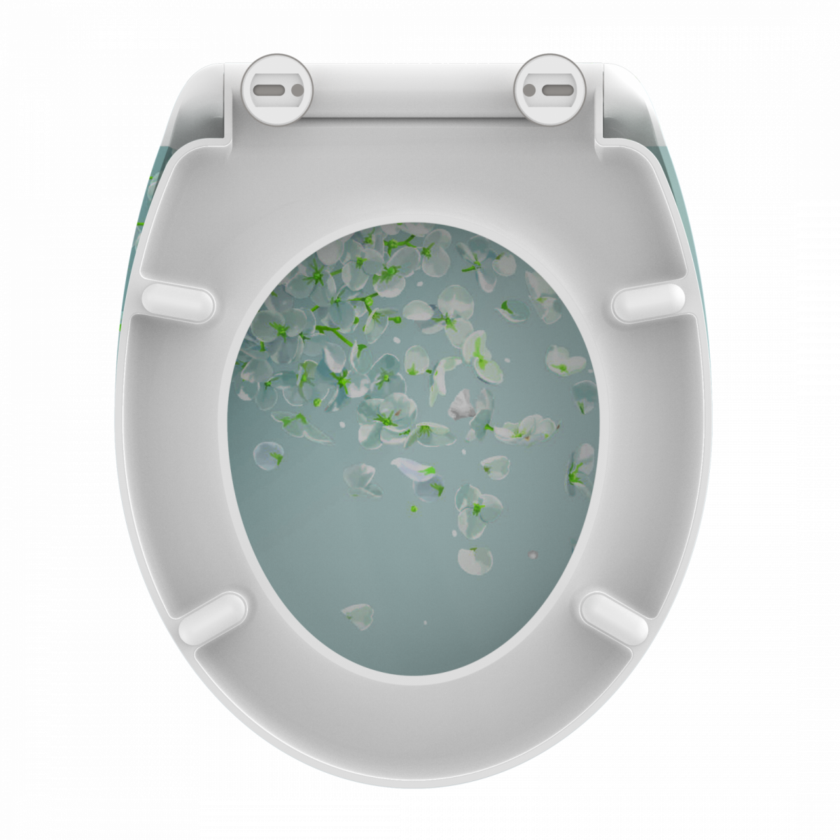 Toilettenschüssel von unten mit Blumenmuster