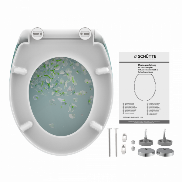 WC-Sitz mit Blumenmuster, Montageset und Anleitung von Schütte.