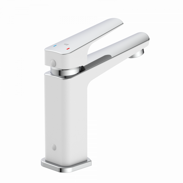 Waschtischarmatur Amelie, in Chrom/Weiß und minimalistischer Form