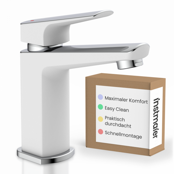 Waschtischarmatur Amelie, in Chrom/Weiß und minimalistischer Form