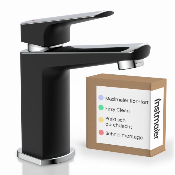 Waschtischarmatur Amelie, in Chrom/Schwarz und minimalistischer Form