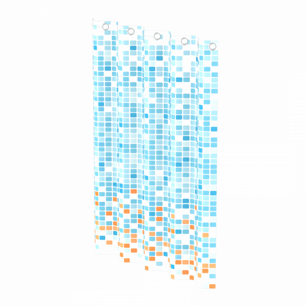 Duschvorhang, Mosaik blau/orange