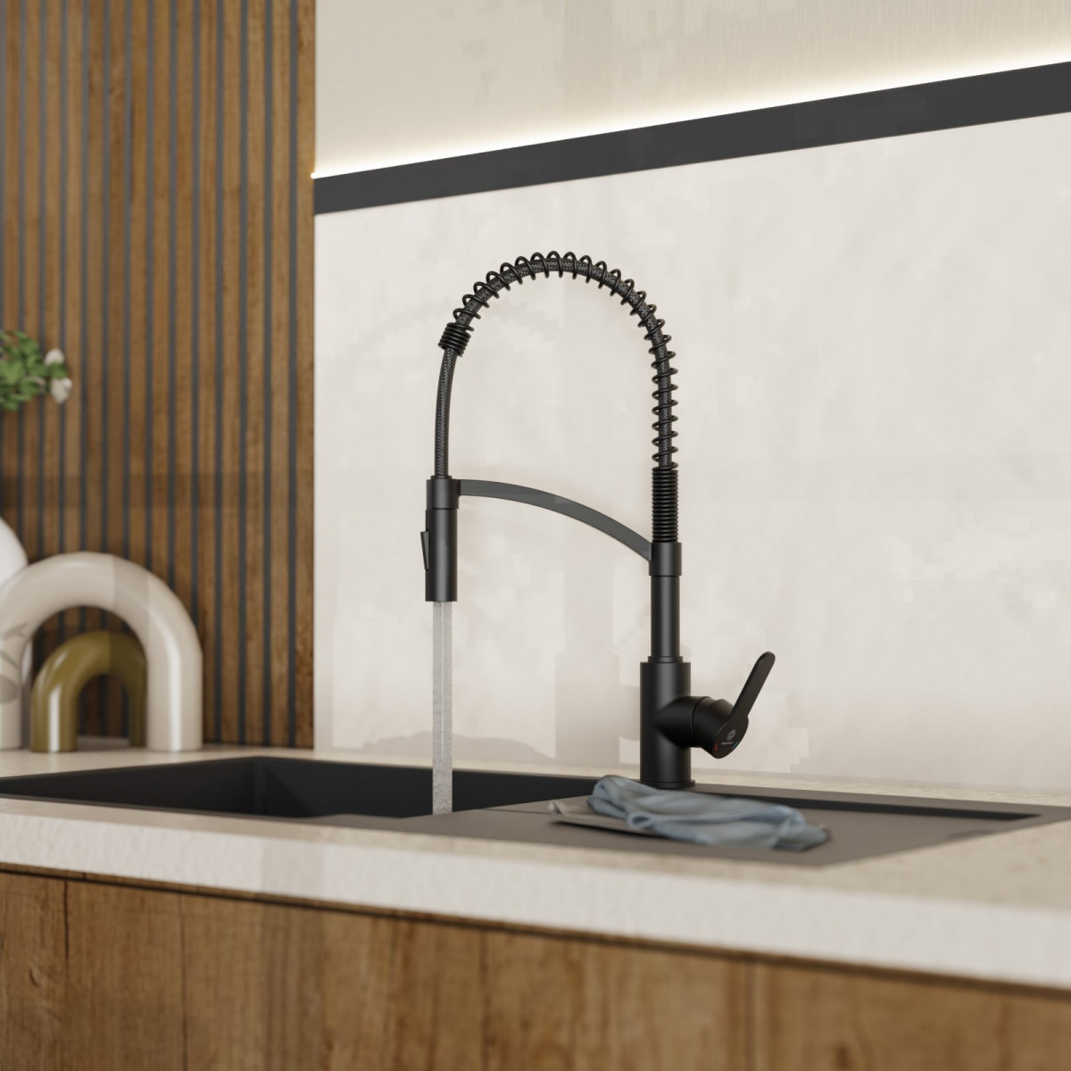 WK 3 in Schwarz, Küchenarmatur mit innovativem Spiralfeder-Design