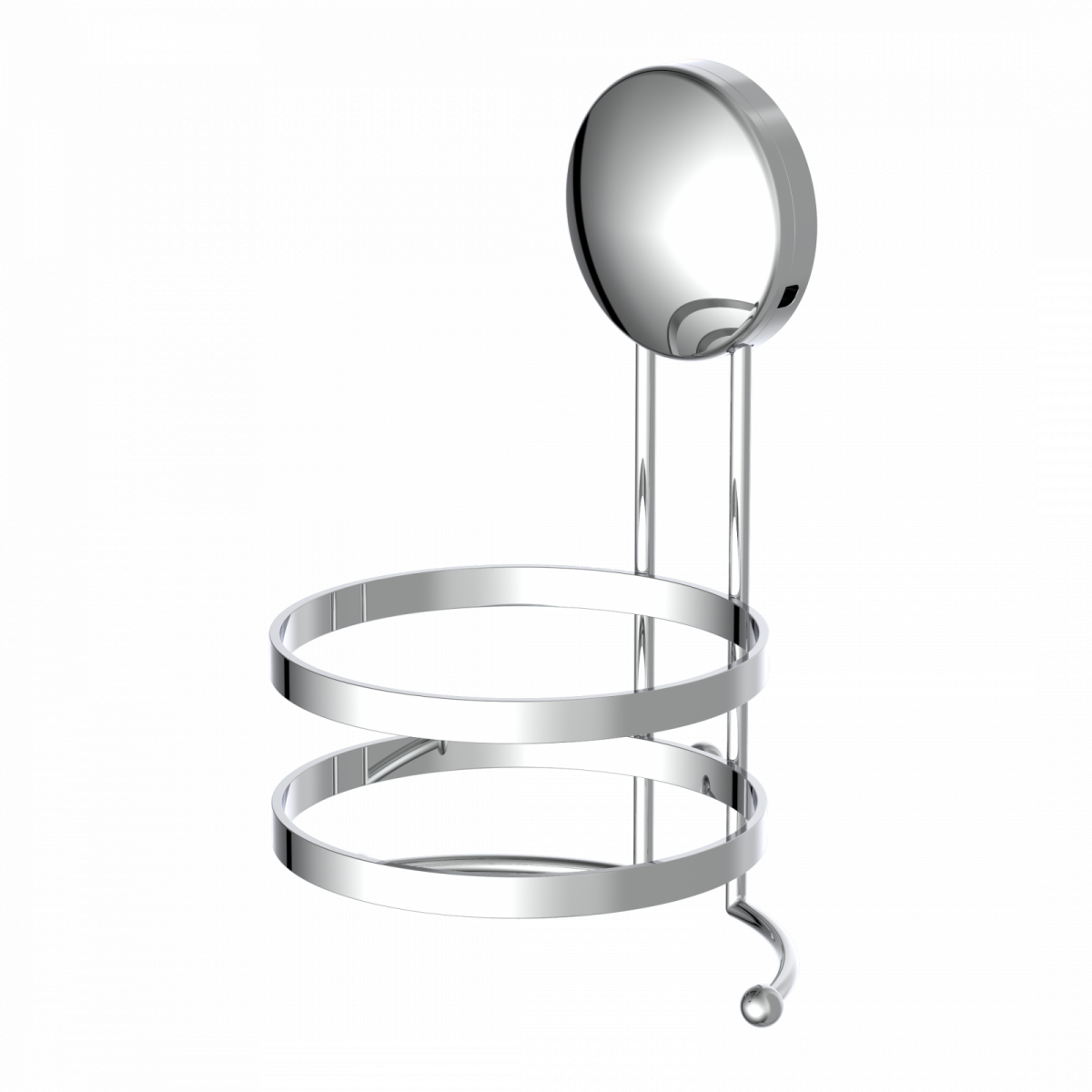 Wandhalterung aus verchromtem Metall mit rundem Halter und Haken an der Unterseite.