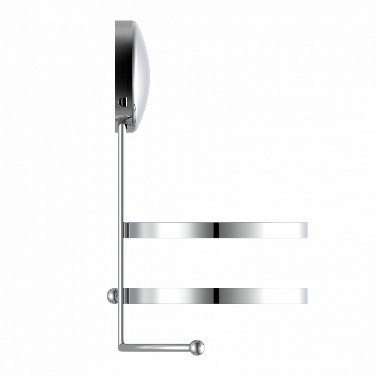 Wandhalterung aus Metall mit zwei horizontalen Halteringen in seitlicher Ansicht.