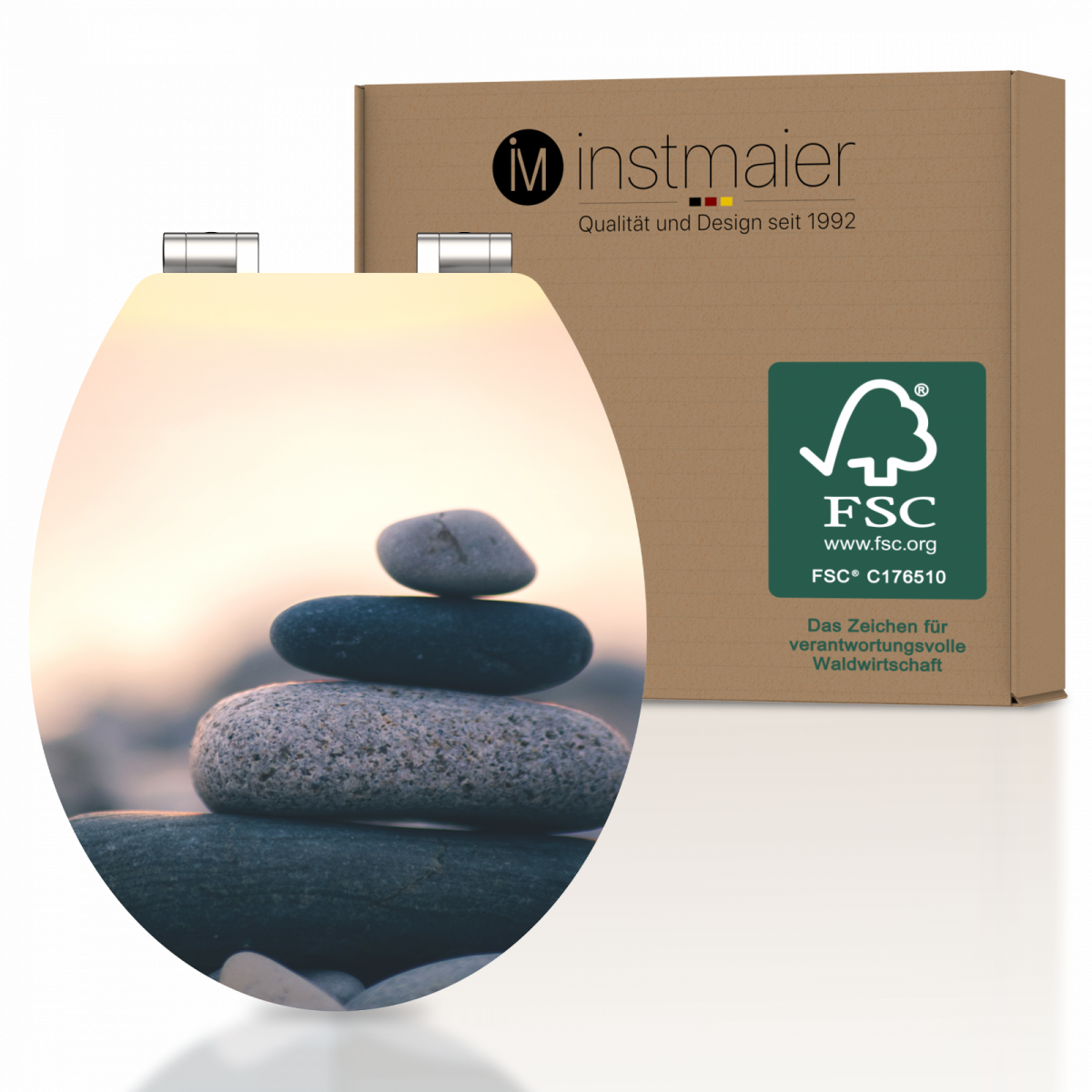 MDF WC Sitz mit Stapel-Steine-Motiv, mit FSC-Zertifizierung