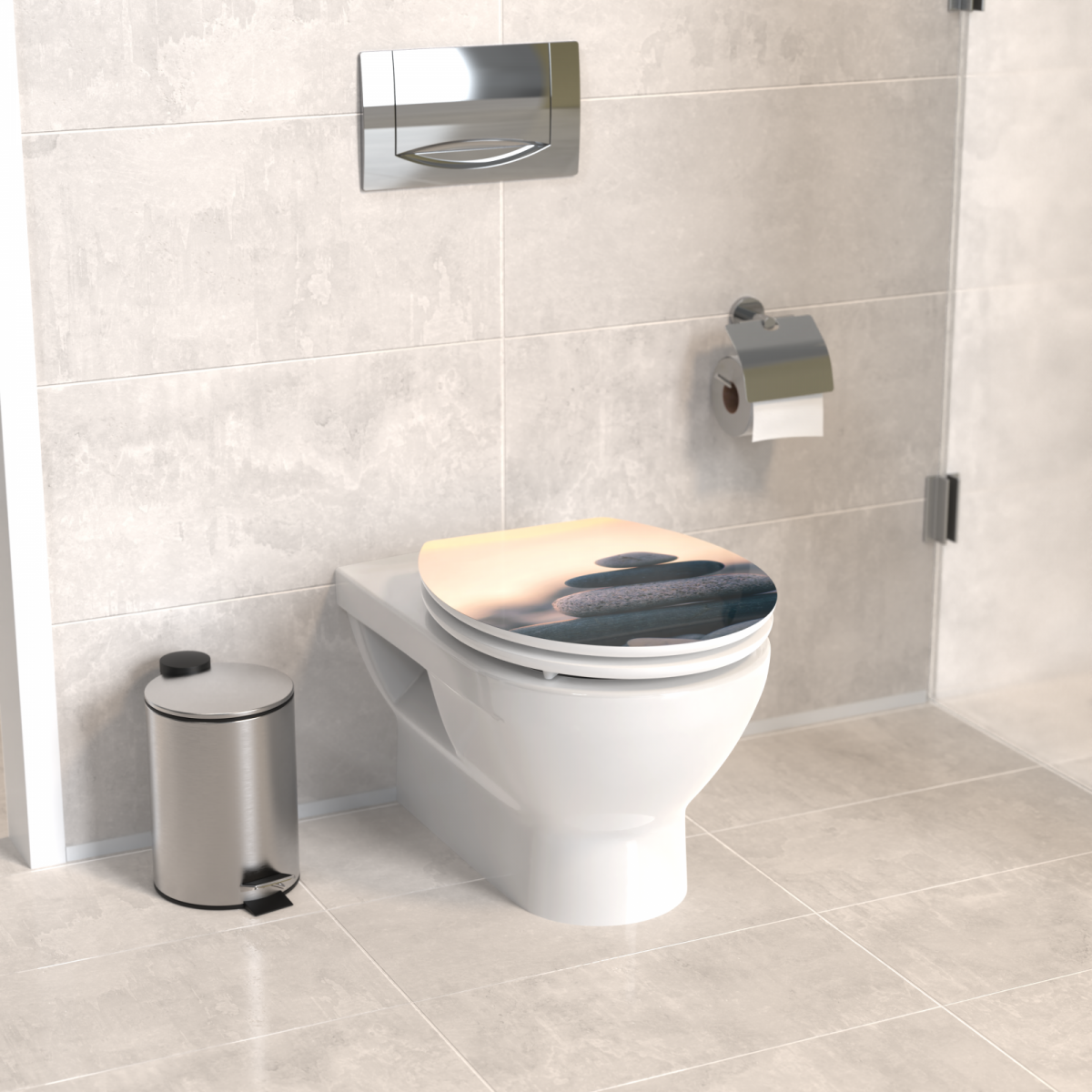 MDF WC Sitz mit Stapel-Steine-Motiv, mit FSC-Zertifizierung