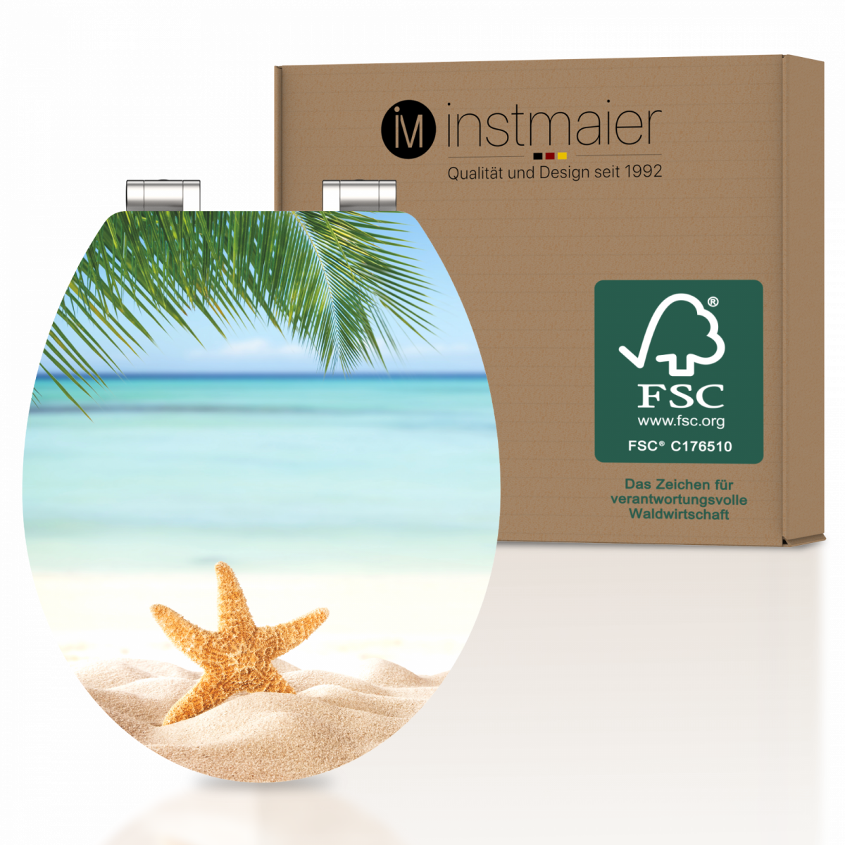 MDF WC Sitz mit Beach-Motiv, mit FSC-Zertifizierung