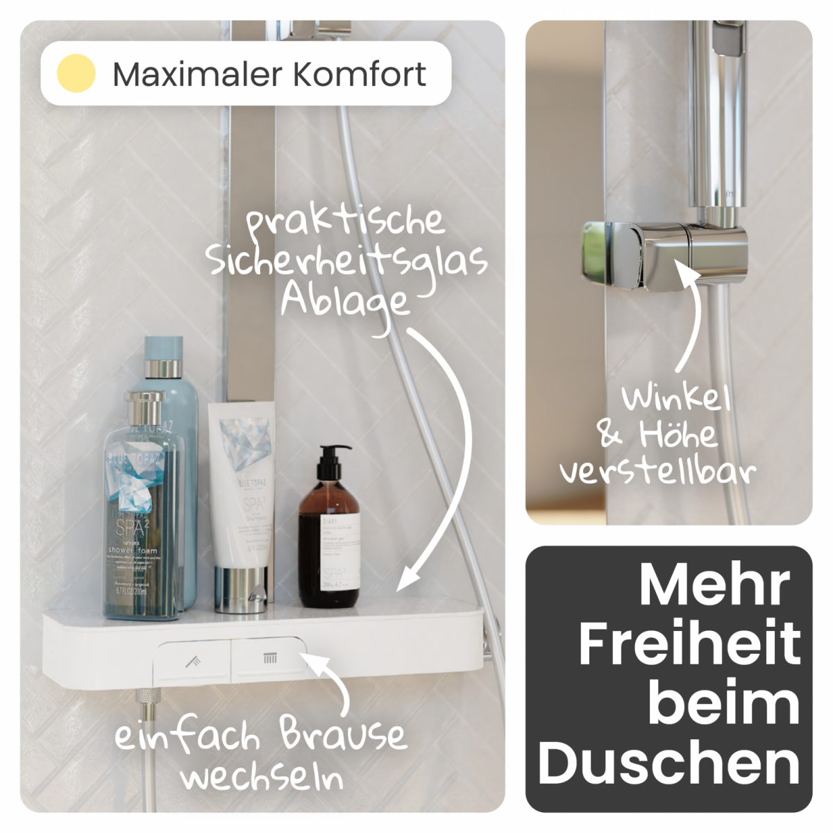 Regendusche Cleo, in Chrom/Weiß mit Thermostat und Ablage