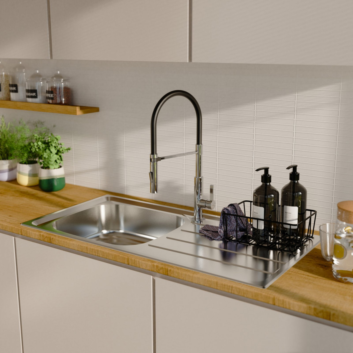 Edelstahlspüle Katharina, mit Abtropffläche und 1 Becken, 100 x 50 cm