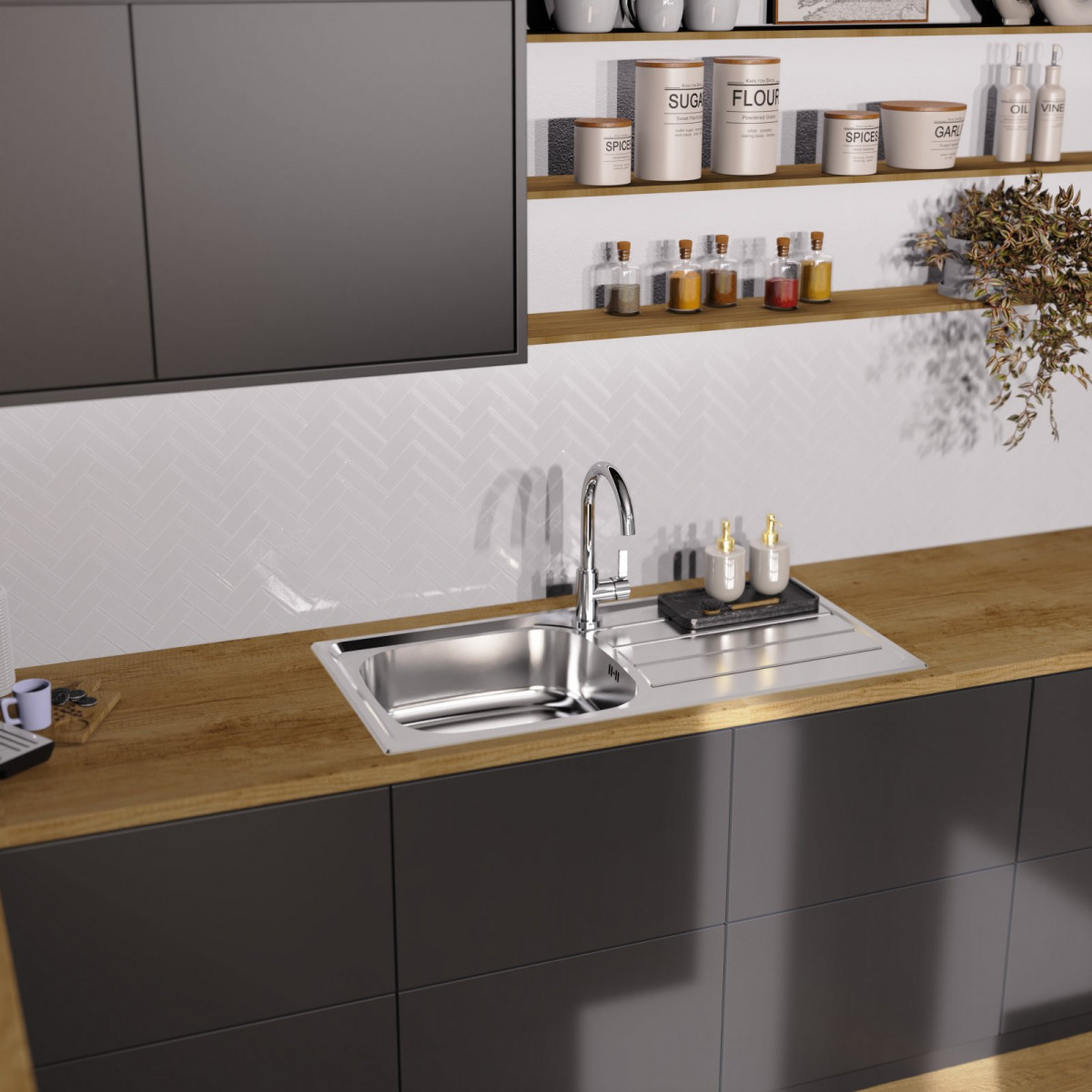 Edelstahlspüle Katharina, mit Abtropffläche und 1 Becken, 100 x 50 cm